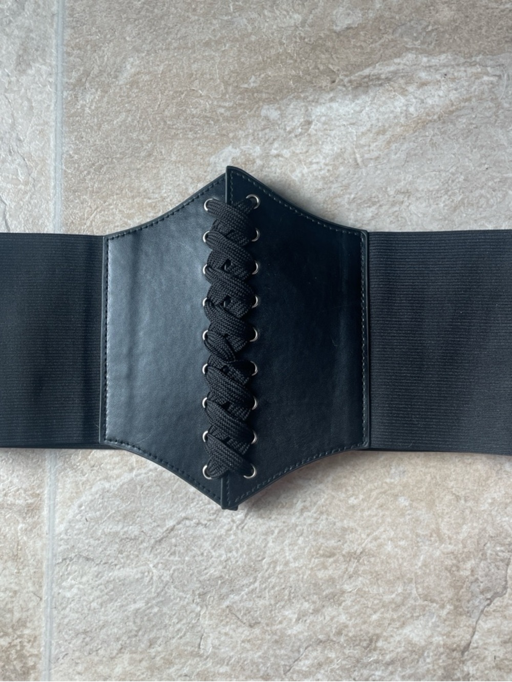 Black Lace Up Corset Belt S/M Waist Cincher Wide Elastic Belt